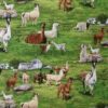 Llama Farm Print Fabric is a picturesque collection of Llamas grazing in the field on all cotton fabric/44" wide by Elizabeth Studios