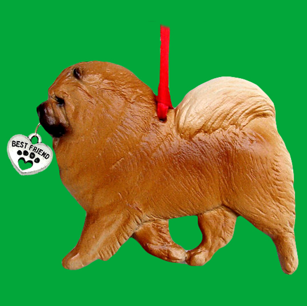 Fun Hand-Crafted Chow-Chow-Red Dog Christmas Ornaments made from durable break-resistant resin, hand-painted for a realistic look. Many Dog Breed Ornaments are represented in various breed color patterns to uniquely decorate your tree or a stand for year long use. Order Dog Ornaments customized to match your Own Best Friend's colors and markings. Heart charm included plus others from which to choose. Yuletide Decorations for the season.