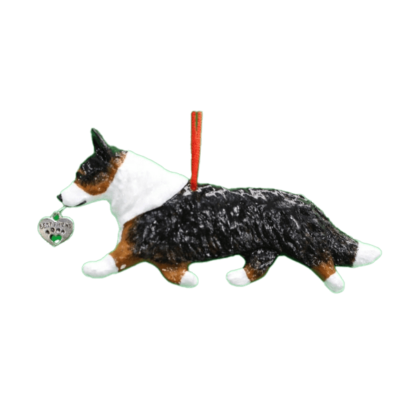 Fun Hand-Crafted Corgi Cardigan Blue Dog Christmas Ornaments made from durable break-resistant resin, hand-painted for a realistic look. Many Dog Breed Ornaments are represented in various breed color patterns to uniquely decorate your tree or a stand for year long use. Order Dog Ornaments customized to match your Own Best Friend's colors and markings. Heart charm included plus others from which to choose. Yuletide Decorations for the season.