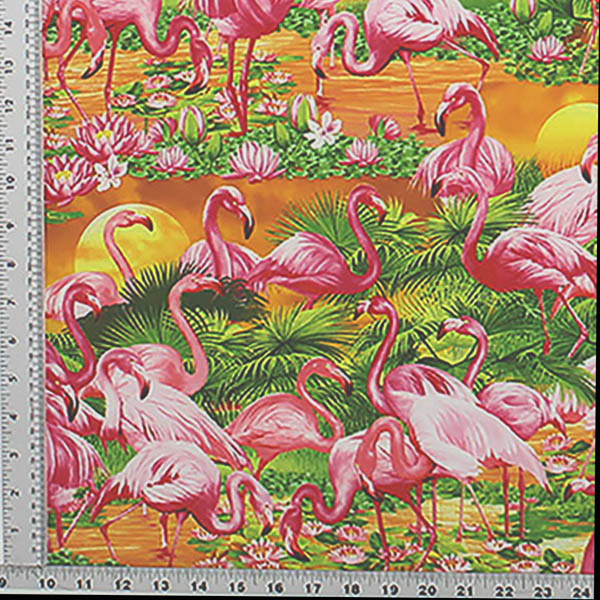 Flamingo Print Fabric has the Iconic Pink Flamingo in a natural setting on all cotton fabric/44" wide by Timeless Treasures