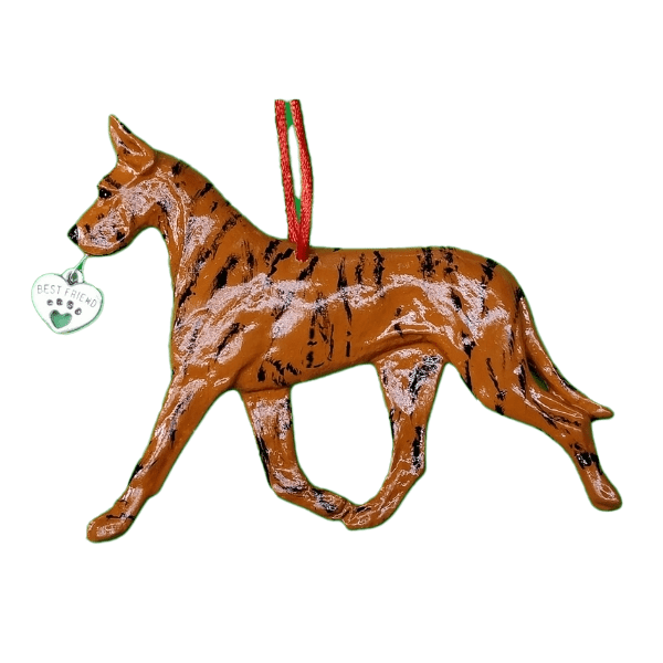 Fun Hand-Crafted Great Dane Brindle Cropped Dog Christmas Ornaments made from durable break-resistant resin, hand-painted for a realistic look. Many Dog Breed Ornaments are represented in various breed color patterns to uniquely decorate your tree or a stand for year long use. Order Dog Ornaments customized to match your Own Best Friend's colors and markings. Heart charm included plus others from which to choose. Yuletide Decorations for the season.