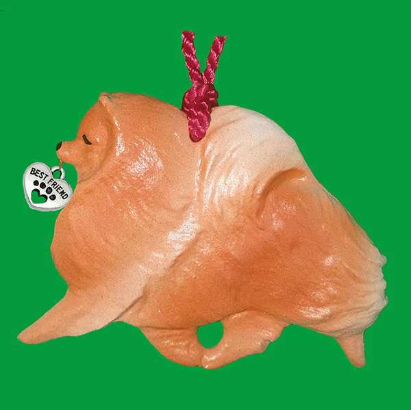 Fun Hand-Crafted Pomeraranian Orange Dog Christmas Ornaments made from durable break-resistant resin, hand-painted for a realistic look. Many Dog Breed Ornaments are represented in various breed color patterns to uniquely decorate your tree or a stand for year long use. Order Dog Ornaments customized to match your Own Best Friend's colors and markings. Heart charm included plus others from which to choose. Yuletide Decorations for the season.