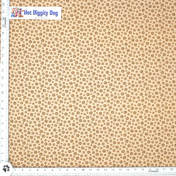 Tiny Dogs Paws Print Fabric by the yard, 100% Cotton, 44″ wide. Tiny Paws are medium tan color on a light tan background, by Elizabeth Studios