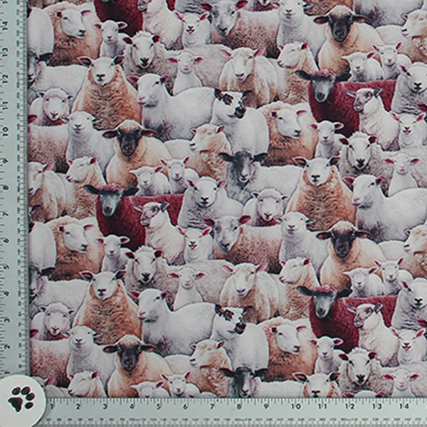 Packed Sheep Print Fabric has a croud of sheep huddled together total cover of background all cotton fabric/44" wide by Elizabeth's Studio