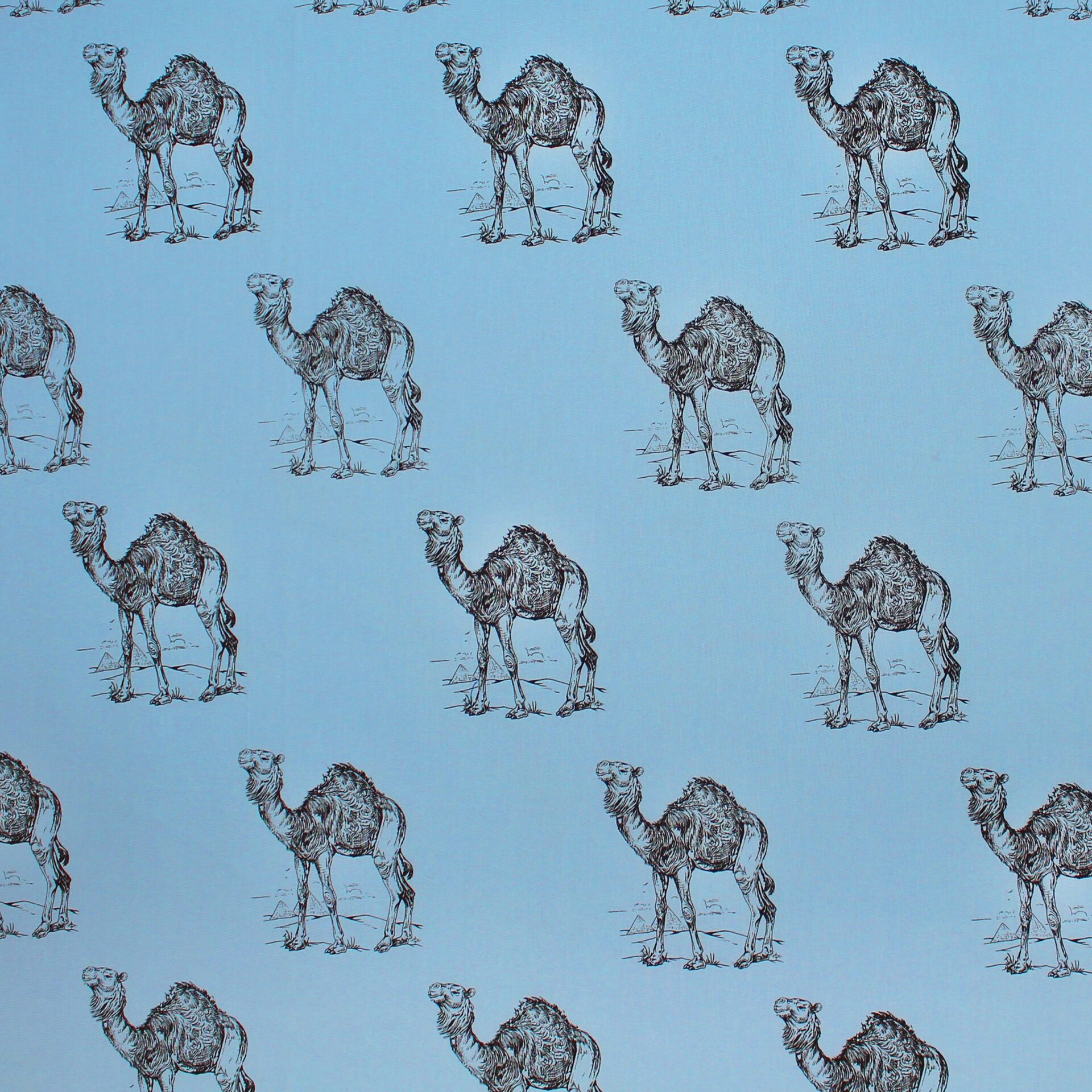 Dromedary Camel print with all cotton light blue backgroundfabric