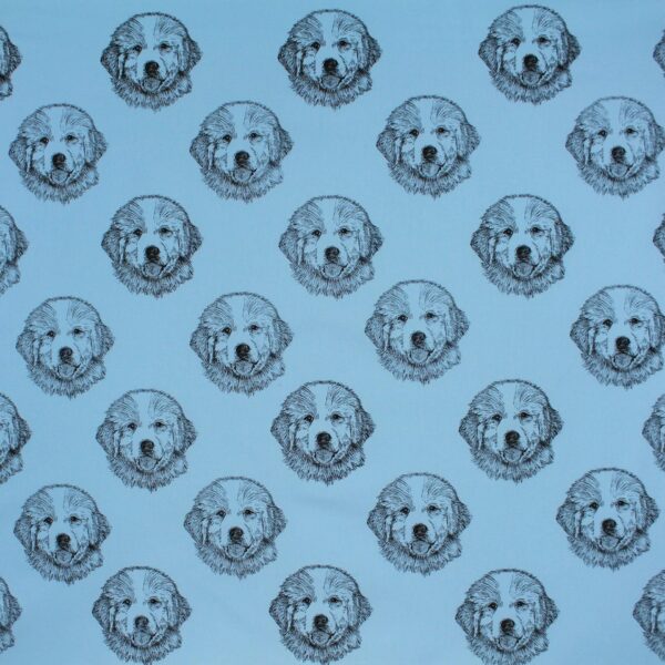 Great Pyrenees Puppy Print Fabric, All Cotton light blue color.