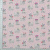 Pink Background with grey Furry Princess kittens with colorful flower tiaras of hot pink, yellows and lilac. Hot Pink and Lilac extra small paw prints in background