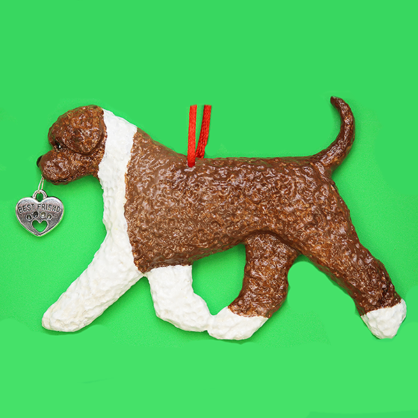 Fun Hand-Crafted Lagotto Romagnolo Dog Christmas Ornaments made from durable break-resistant resin, hand-painted for a realistic look. Many Dog Breed Ornaments are represented in various breed color patterns to uniquely decorate your tree or a stand for year long use. Order Dog Ornaments customized to match your Own Best Friend's colors and markings. Heart charm included plus others from which to choose. Yuletide Decorations for the season.
